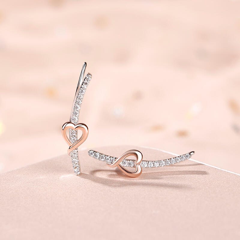 Jeulia Heart Sterling Silver Climber Earrings