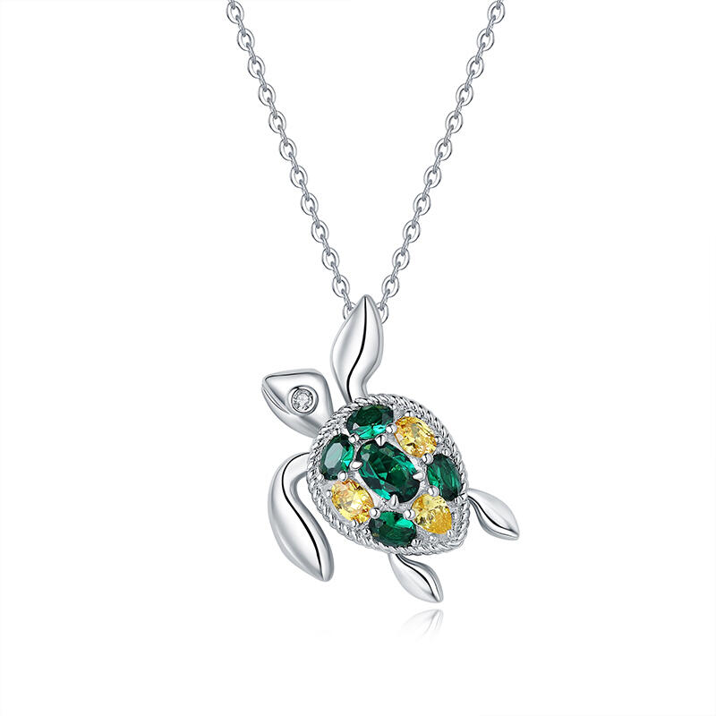 Jeulia "Colorful Turtle" Personalized Sterling Silver Necklace