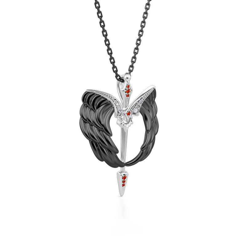 Jeulia Collar de Plata de Ley con Diseño de Alas Negras Estilo Halloween