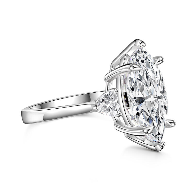 Jeulia Anillo de Plata de Ley con Tres Piedras de Corte Marquesa