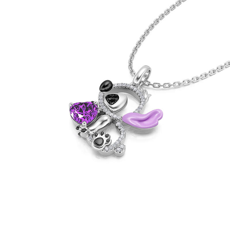 Jeulia Collar Personalizado de Plata de Ley con Diseño de Corazón de Pequeño Monstruo Oreja Morada