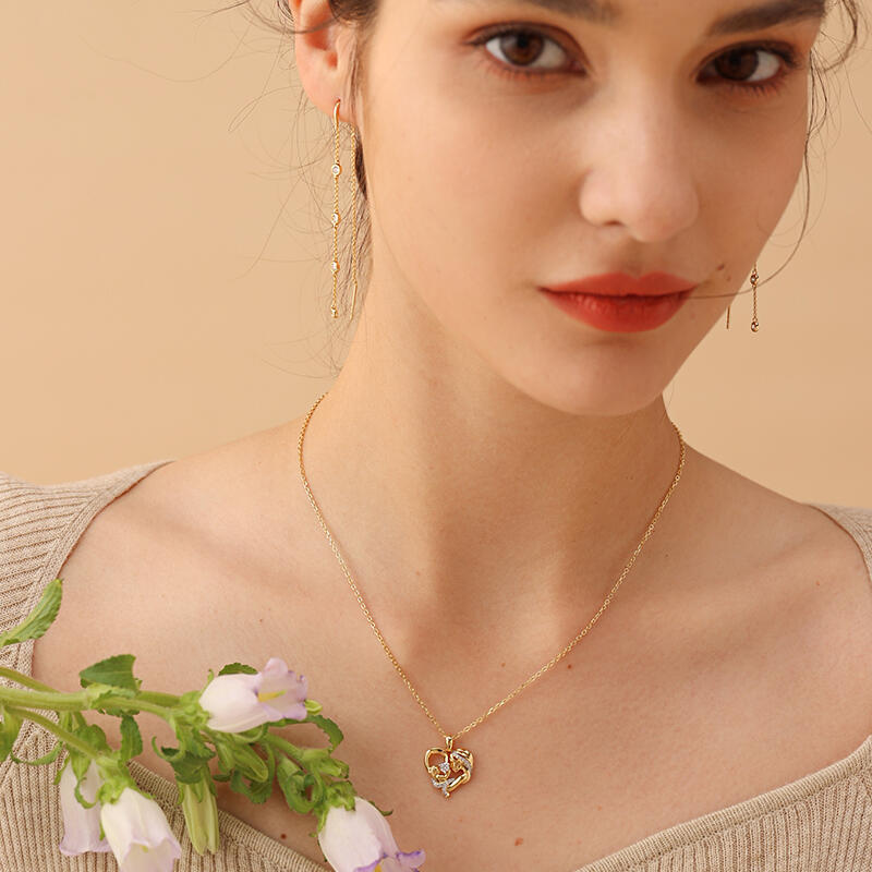 Jeulia "Warmest Protection" Mom & Baby Heart Sterling Silver Necklace