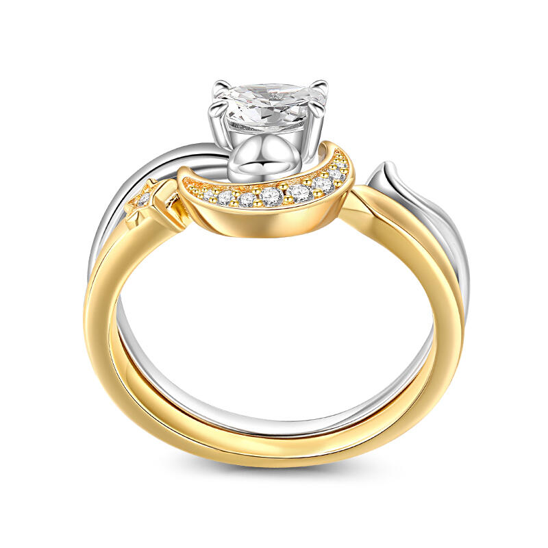 Jeulia Mån- och Stjärnring Set Justerbar Oval Cut Sterling Silver