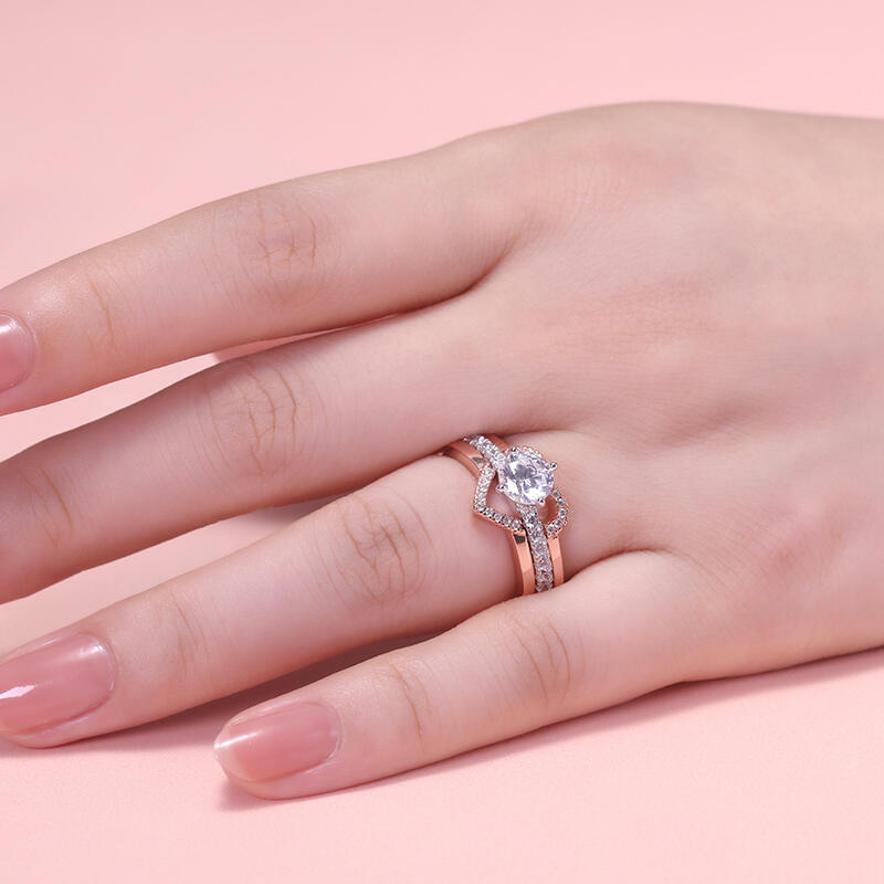 Jeulia Simple Two Tone Three Ring Set Round Cut Sterling Silver