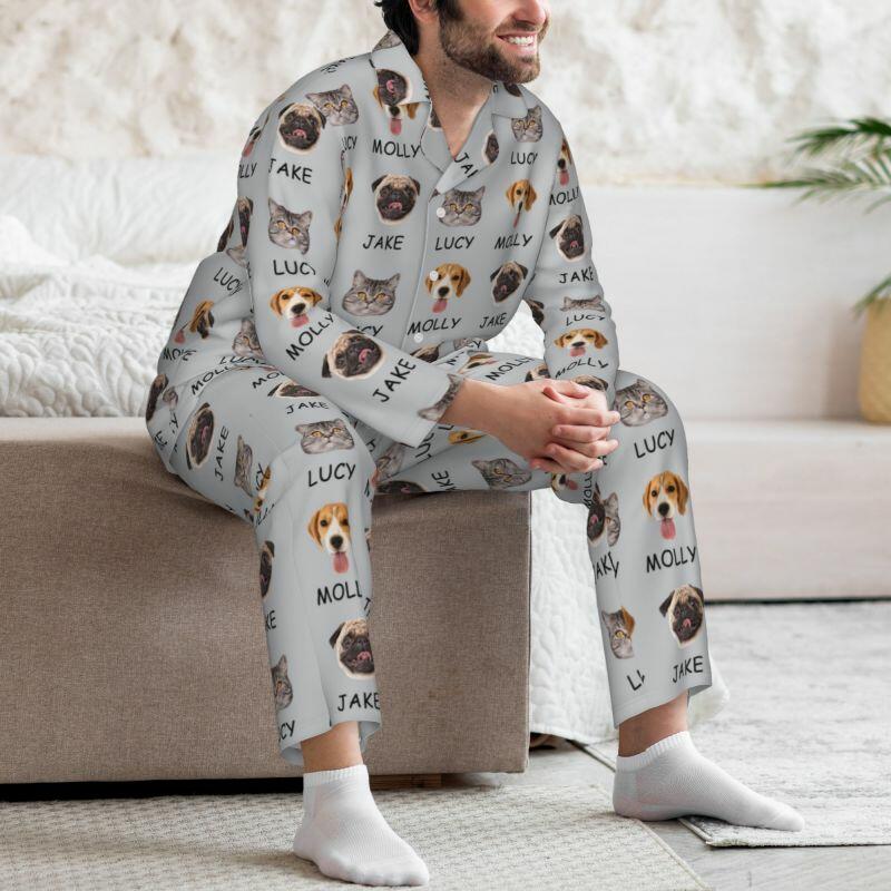 Gepersonaliseerde pyjama met foto en naam van je geliefde huisdier Aantrekkelijk warm cadeau voor dierenliefhebbers