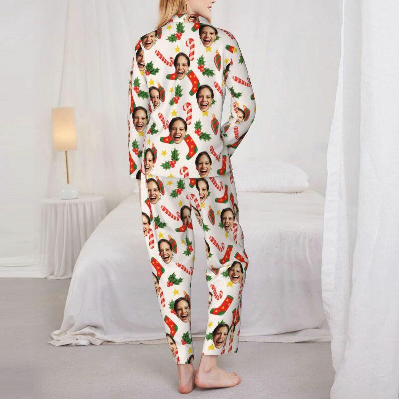 Personalized Pajamas Custom Photo Cute Stockings Festive Pattern Design Christmas Gift for Family