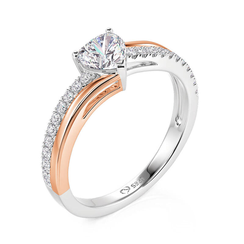 Jeulia Amore Bague Promesse Cœur Courbé Deux Tons en Argent Sterling