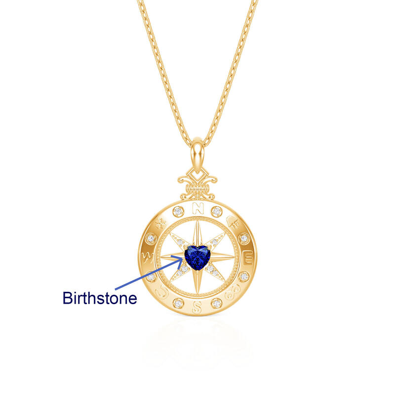 Jeulia Custom Engraved Compass Necklace with Heart Birthstone