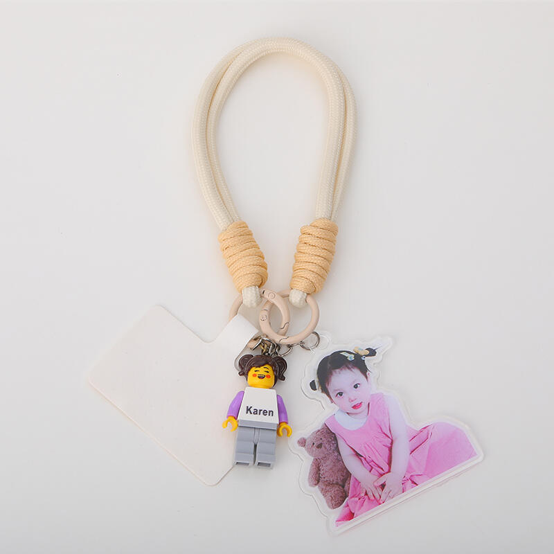 Personalized Braided Rope Phone Chain with Minifigure and Acrylic Photo Gift