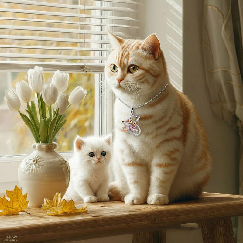 Jeulia Hug Me Custom 2 Birthstones Mother Child Cat Necklace