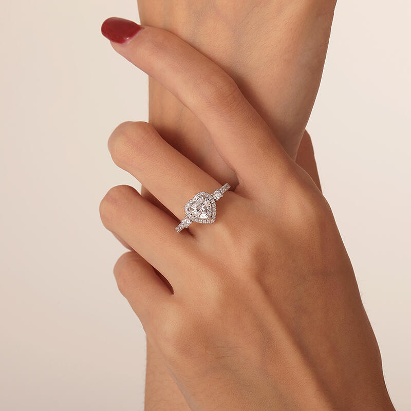 Jeulia Bague de Fiançailles Halo Cœur Trois Pierres Personnalisée