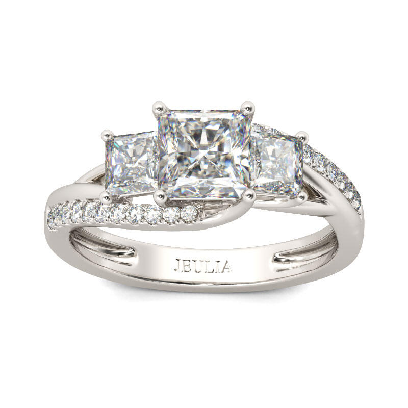 Jeulia Three Stone Princess Cut Sterling Silver Ring