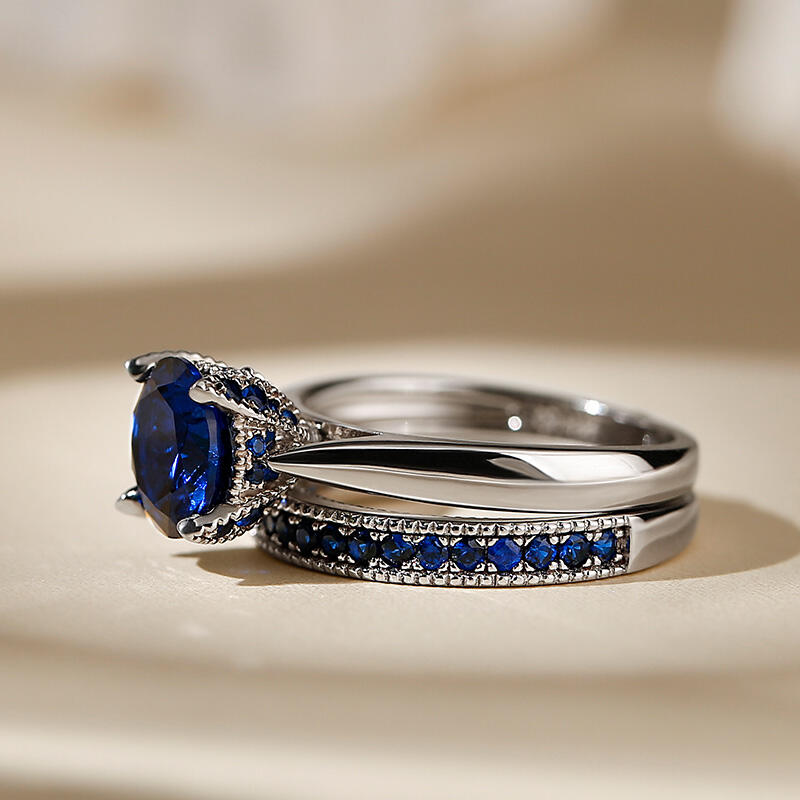 Jeulia Classic Round Cut Sterling Silver Ring Set