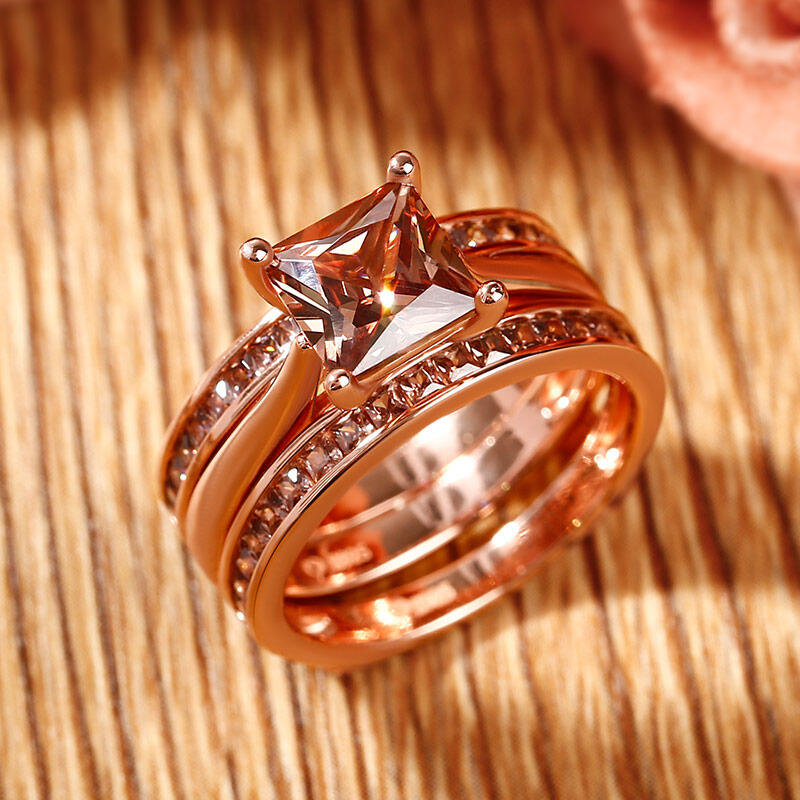 Jeulia Juego de anillos de plata de ley de corte princesa