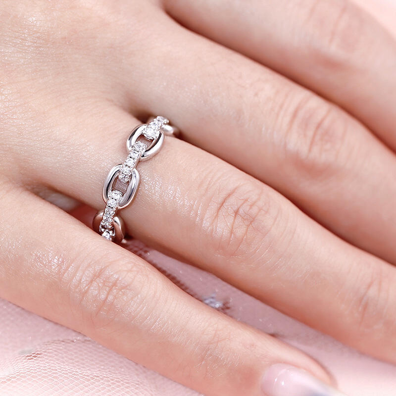 Jeulia Chain Link Round Cut Sterling Silver Women's Band