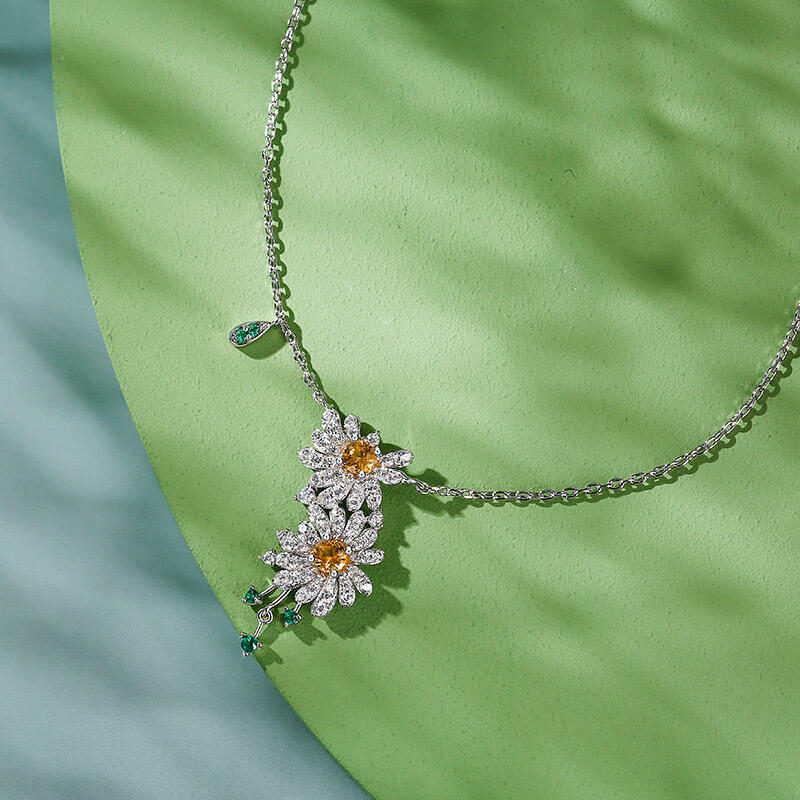Jeulia Double Daisy Flower Sterling Silver Necklace