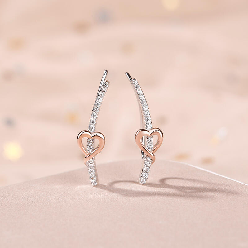 Jeulia Heart Sterling Silver Climber Earrings