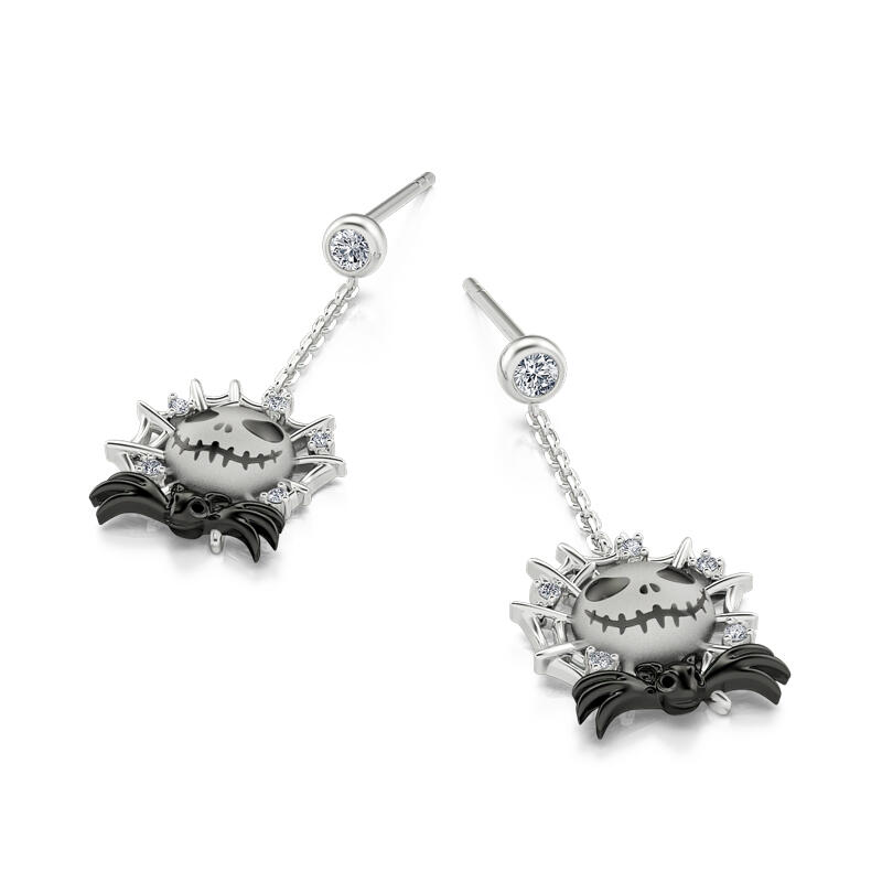 Jeulia Pendientes con colgantes del diseño de calaveras de plata de ley
