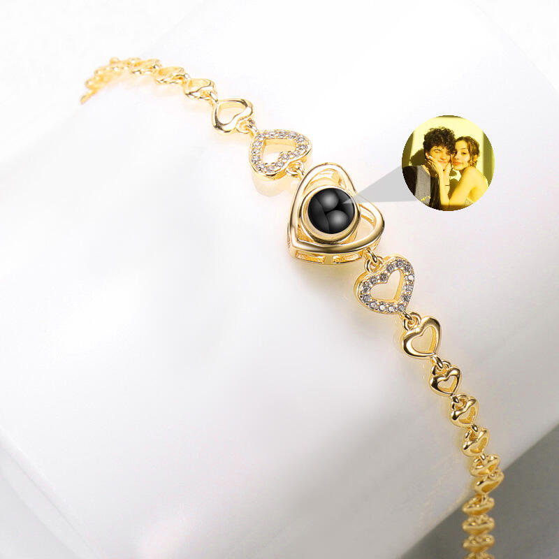 Sterling Silver Personalized Heart Photo Projection Bracelet Gift for Her