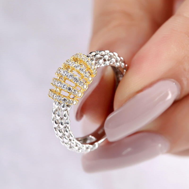 Jeulia Two Tone Sterling Silver Women's Band