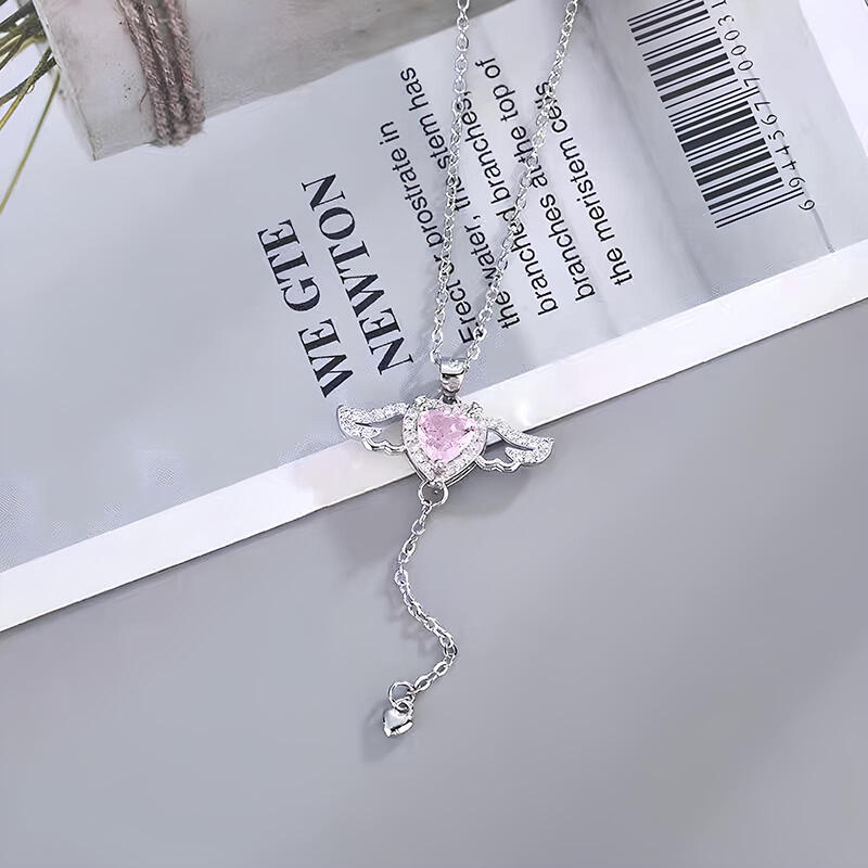 Et maison "Flying Angel's Wings" Pink Heart Necklace Sterling Silver