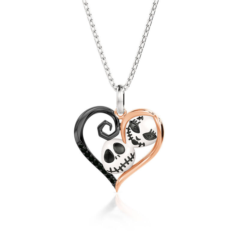 Jeulia Collar de Pareja Calavera Corazón Amor Eterno de Plata de Ley