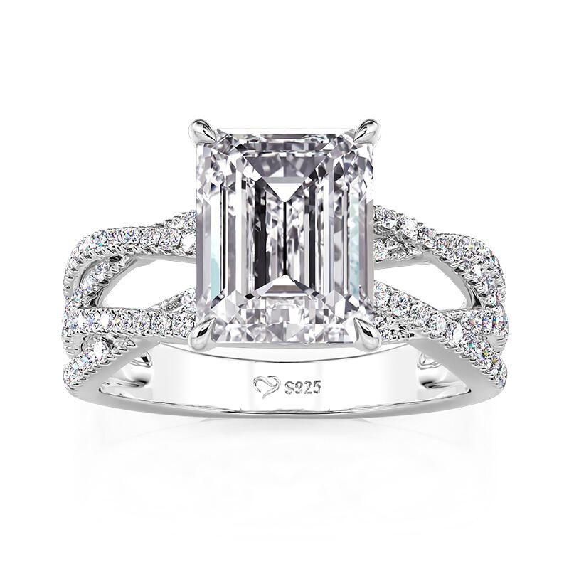 Jeulia Inset Double Twist Emerald Cut Engagement Ring