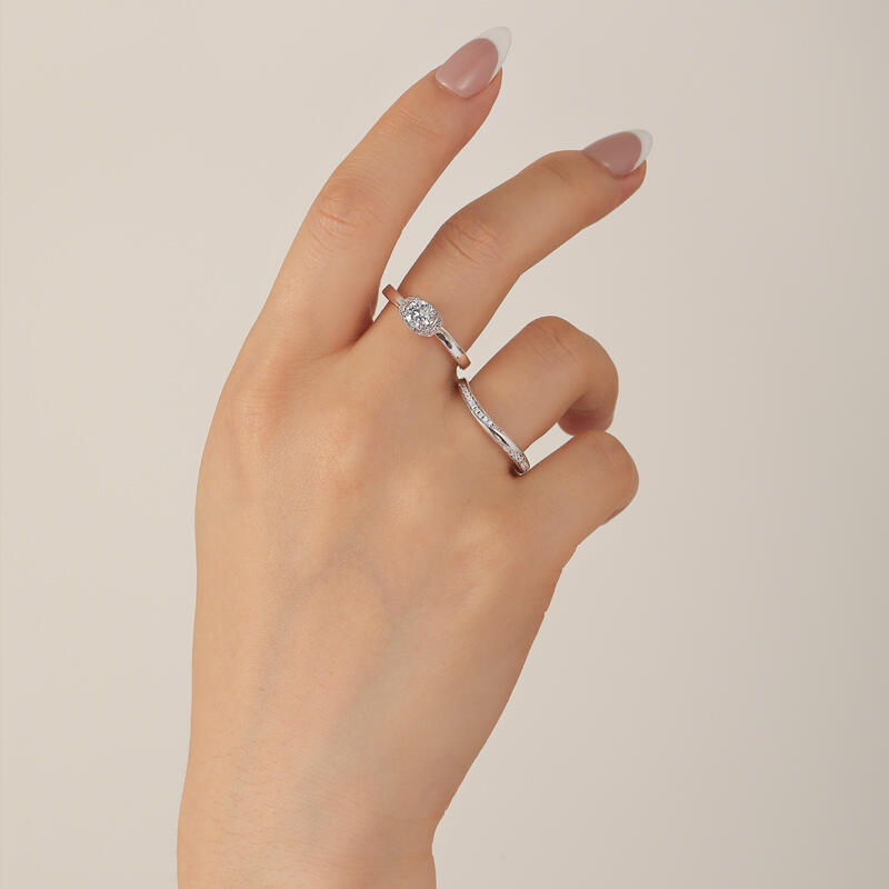 Jeulia Classic Knot Round Cut Engagement Ring Set Sterling Silver