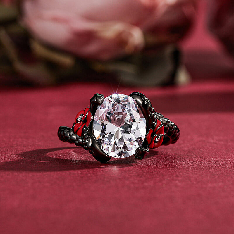 Jeulia Bague Serpent Épine Noire Rose Gothique en Argent Sterling