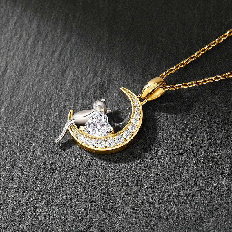 Jeulia ゴールデン 月と猫 ネックレス スターリングシルバー