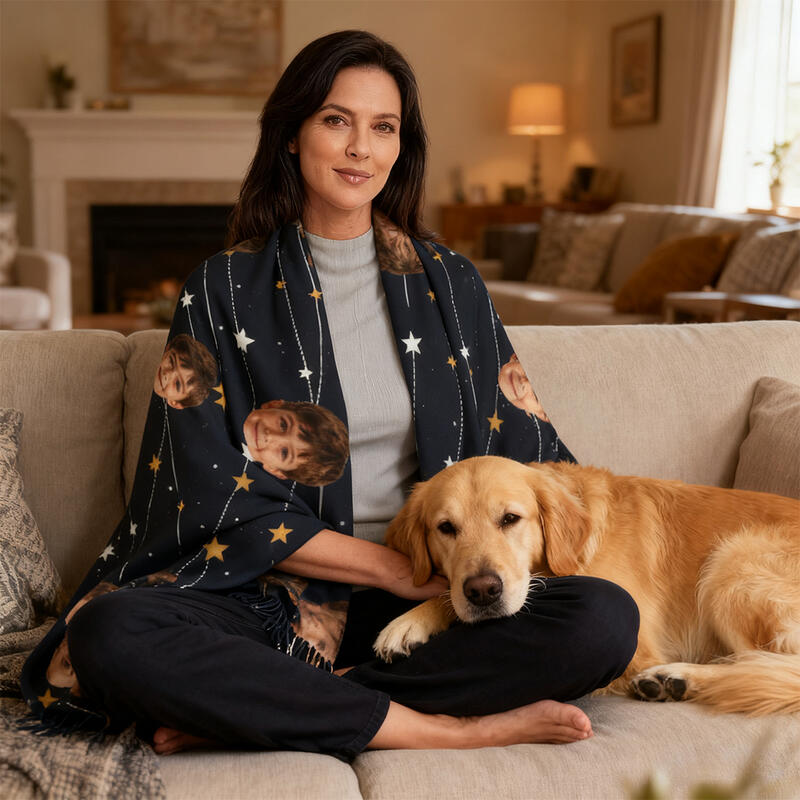 Custom Scarf with Child's Photo and Starry Sky Background Winter Scarf Gift for Mom