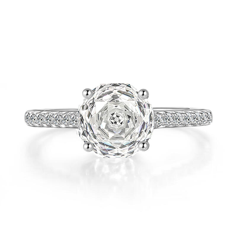 Jeulia Simple Pave Rose Cut Engagement Ring Sterling Silver