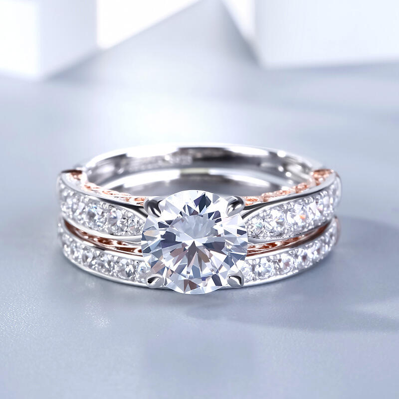 Jeulia Scrollwork Round Cut Sterling Silver Ring Set