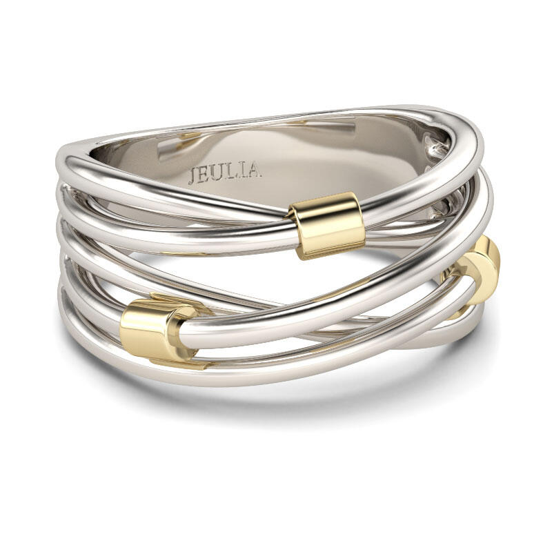 Jeulia Anillo De Cruce Con Dos Tonos En Plata De Ley