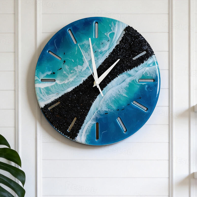 Ethereal Ocean Waves & Black Sand Resin Wall Clock Artisanal Home Decor ...