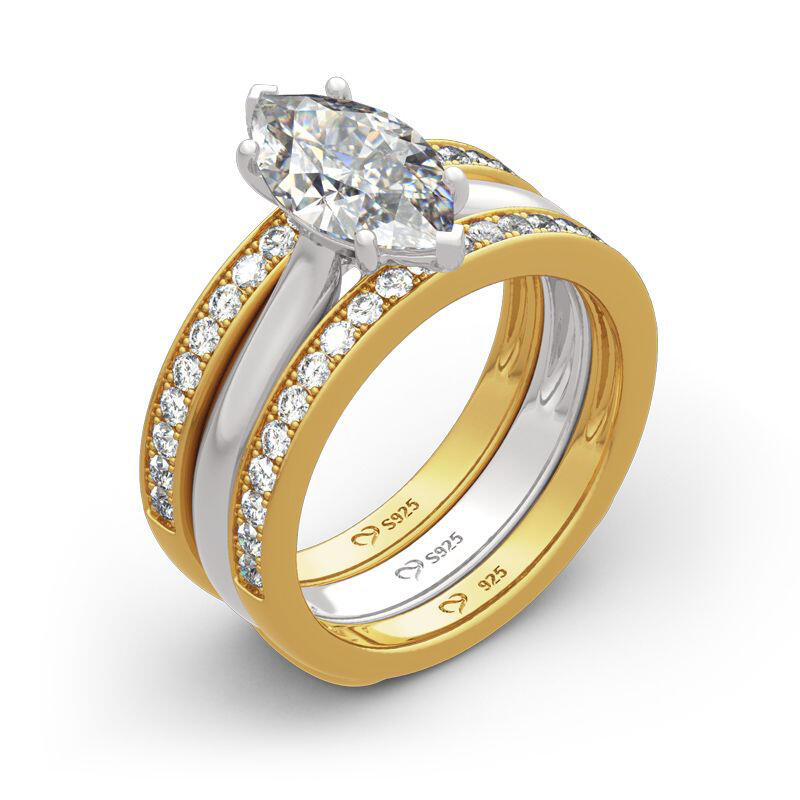 Jeulia Two Tone Marquise Cut Sterling Silver Enhancer Ring Set