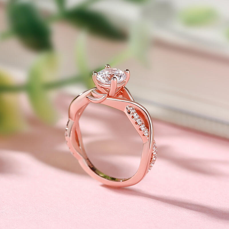 Jeulia Twist Design Round Cut Sterling Silver Ring