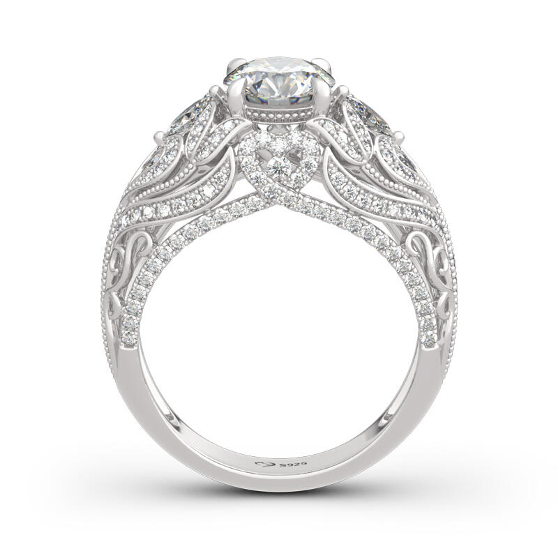 Jeulia Anel de prata esterlina corte redondo com design de renda vintage