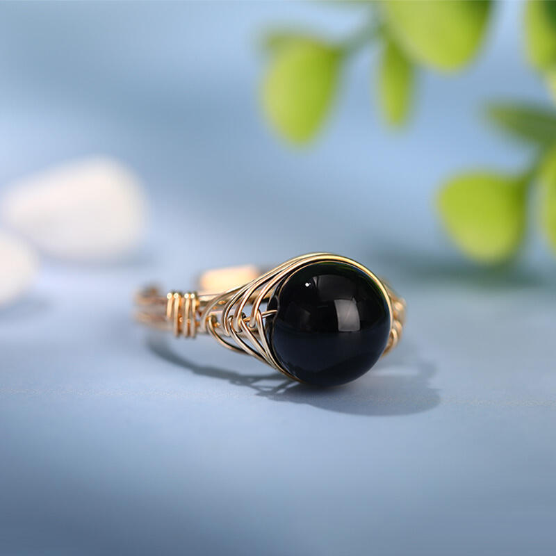 Jeulia "Ultimativer Schutz" Natürlicher Obsidian Verstellbarer Ring