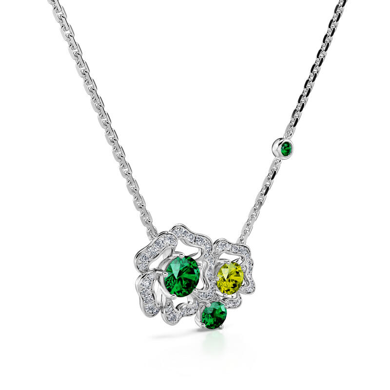 Jeulia "Desire of Love" Flowers Round Cut Sterling Silver Necklace