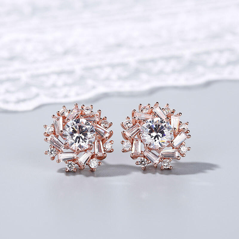 Jeulia Sunshine Round Cut Sterling Silver Stud Earrings