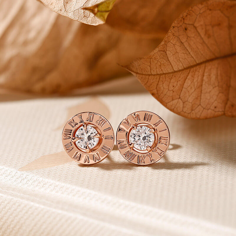 Jeulia "Mystical Beauty" Roman Numeral Round Cut Sterling Silver Stud Earrings