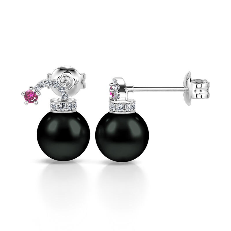 Jeulia Bomb Design Cultured Black Pearl Sterling Silver Earrings
