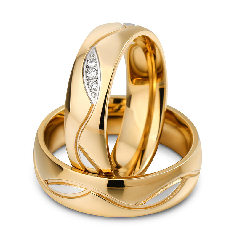 Jeulia Gold Tone Titanium Steel Couple Rings