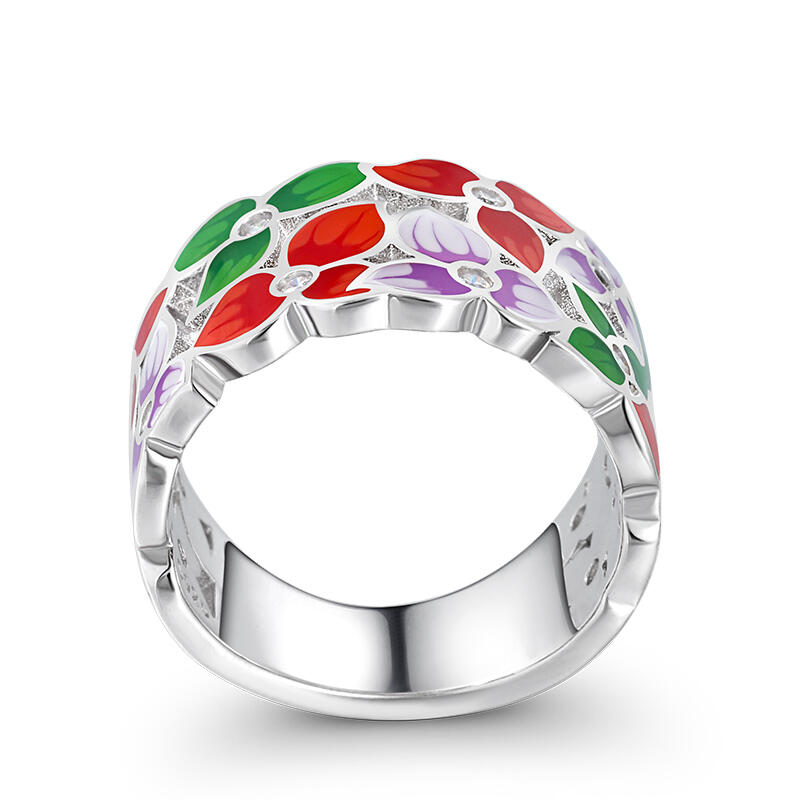 Jeulia "Sea of Flowers" Flower Enamel Sterling Silver Women's Band