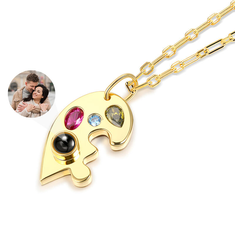 Jeulia Half Heart Puzzle Design Personalized Photo Projection Sterling Silver Necklace