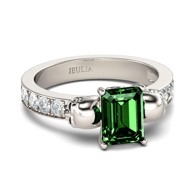 Jeulia Bague Deux Crânes en Argent Sterling Coupe Emeraude