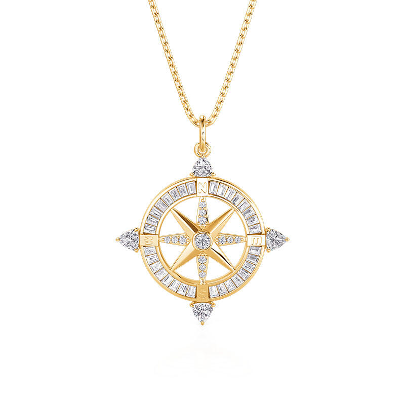 Jeulia Compass Pendant Necklace Sterling Silver