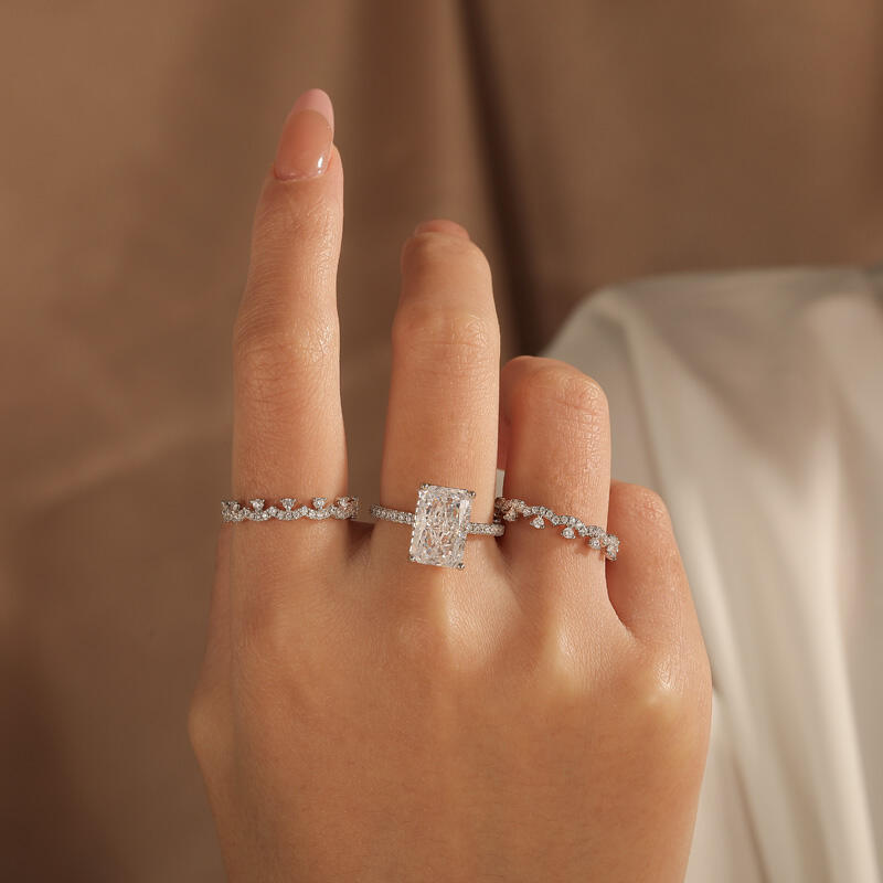 Jeulia 3PC Radiant Cut Sterling Silver Ring Set
