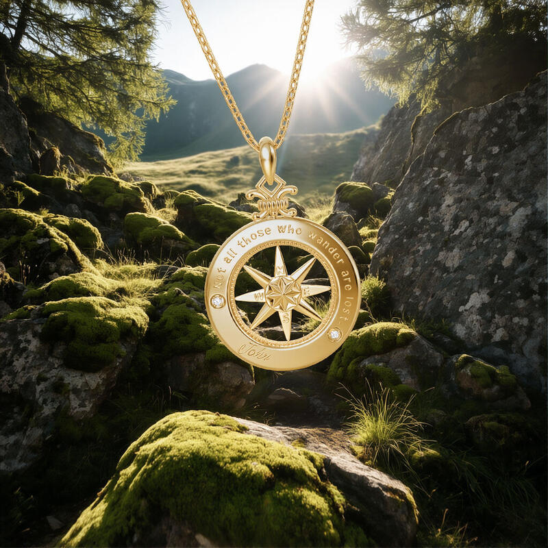 Jeulia Custom Engraved Compass Necklace with Heart Birthstone